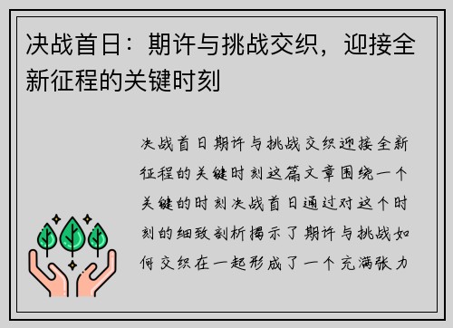 决战首日：期许与挑战交织，迎接全新征程的关键时刻