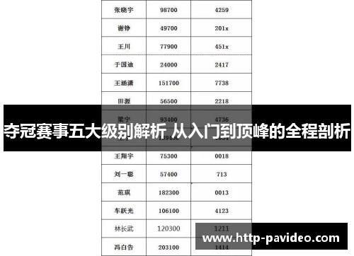 夺冠赛事五大级别解析 从入门到顶峰的全程剖析